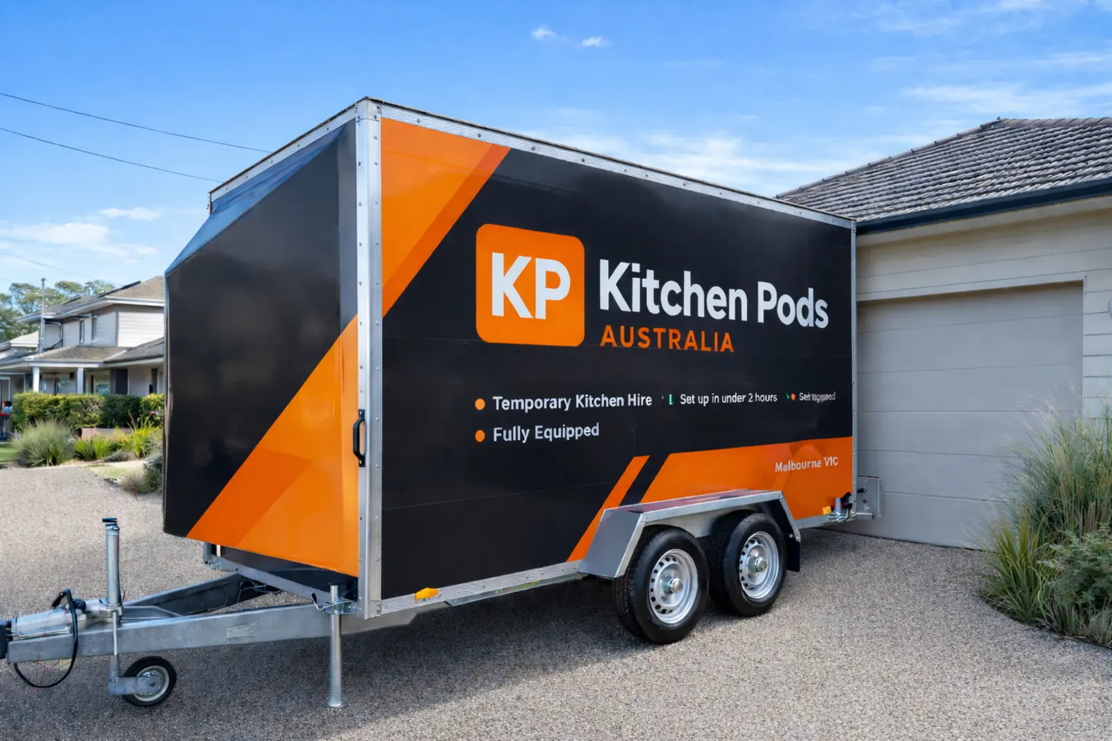 Kitchen Pods Australia trailer on a Melbourne driveway